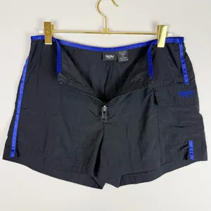 Vintage Y2K Mossimo‎ Black Blue Nylon Mid Rise Mini Shorts Zip Front Size Small thumbnail 6