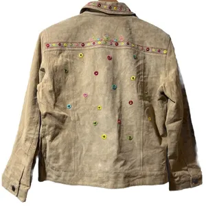 Chico’s 1 Medium Tan Suede Leather Jacket Embroidered Bling Jean Vtg cottage thumbnail 4