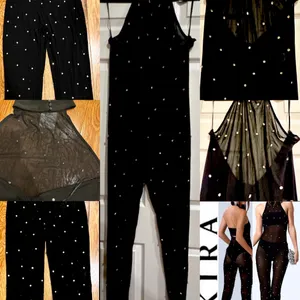 Akira NWT black sexy Alex mock neckline backless Rhinestone Mesh Jumpsuit XL thumbnail 13