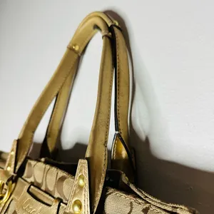 COACH Women's Brown Penelope Signature Leather Duffle Hobo Shoulder Handbag thumbnail 9