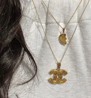 designer logo pendant on chain necklace Gold thumbnail 1