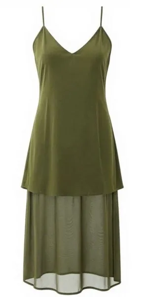Gold Hawk Velvet Sheer Bottom Slip Dress (Olive Green) • Size medium thumbnail 1