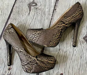 Charlotte Russe Gold Sparkle Fishnet Heels  thumbnail 1