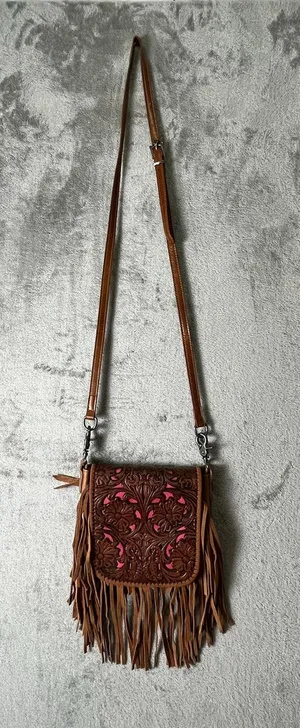 Montana West Western Tooled Leather Fringe Crossbody Bag Boho Festival Purse thumbnail 1