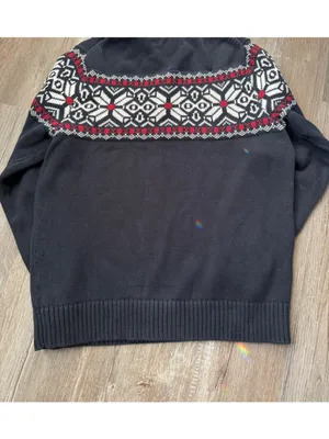VTG L.L. Bean Cotton Quarter Zip Sweater Red White Navy Fair Isle Cottage Size M thumbnail 6