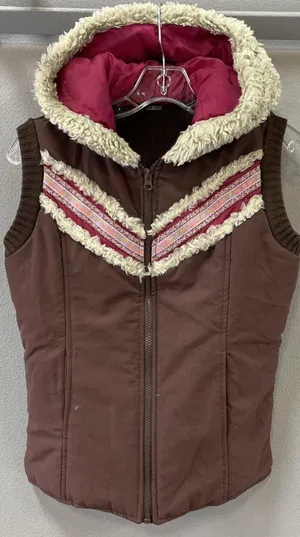 Free People Nordic‎ Southwest Boho Brown Puffer Vest Hooded Embroidered Womens M thumbnail 1