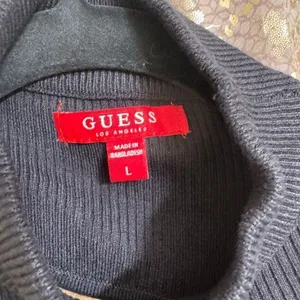 Guess Black Ribbed Asymmetrical Sweater Mock Neck Top Large thumbnail 3