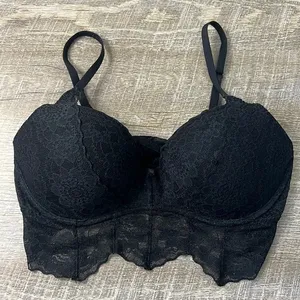 Victoria’s Secret PINK Black Lacey Padded Bra Size Medium thumbnail 1