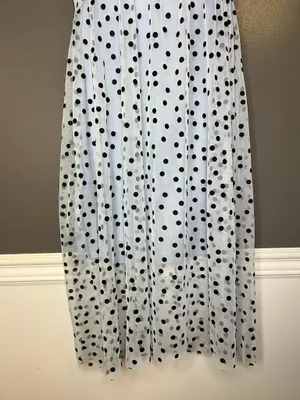 Wednesday's Girl Dress Womens Small Polka Dot Mesh Sheer Fit Flare Midi Blue thumbnail 3