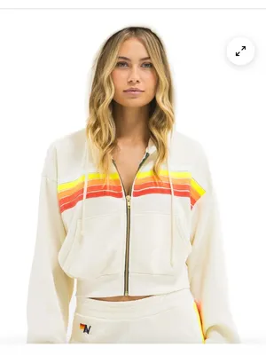 Aviator Nation 5 STRIPE CROPPED ZIP HOODIE- size Medium thumbnail 1