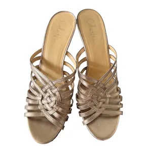 Cole Haan Bronze Caged Leather Wood Stacked Slip On Wedge Heel thumbnail 2