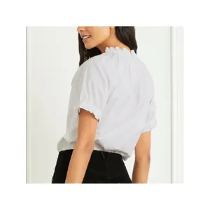 Hill House The Kit Ruffled Neck Short Sleeve Blouse White size medium thumbnail 2