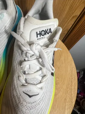 Hoka White Athletic Shoes with Yellow and Teal Accents thumbnail 6