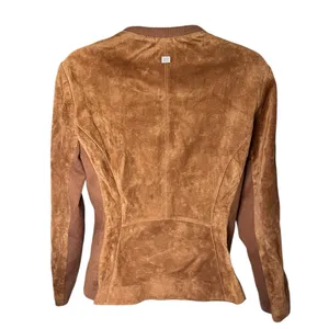 Soia & Kyo Suede Leather Jacket Full Zip Ribbed Panels Brown M thumbnail 2