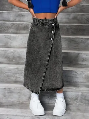 Shein asymmetric Wrap Denim Midi Skirt thumbnail 1