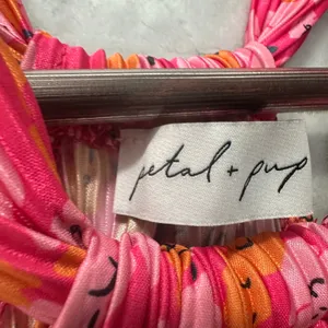 Petal + Pup Halter Dress Pink Floral Pleated Boho Resort Vacation Party Womens L thumbnail 4