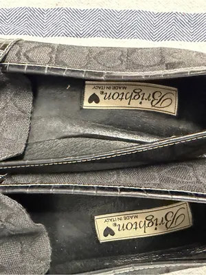 Brighton Black Monogram Slip On Loafers Shoes Made in Italy Leather Trim thumbnail 9
