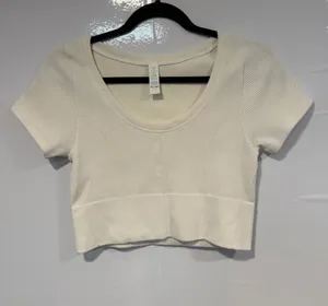 Aerie‎ Cropped Ribbed Scoop Neck Top - Cream thumbnail 1
