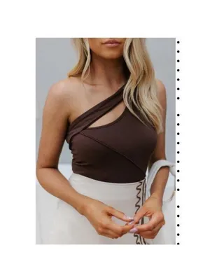 NEW Brown Motel Karina 1 Shoulder Top Mocca XS $65 thumbnail 2