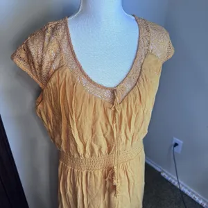 Luxology Gauzy Maxi Dress Sz L Orange Smocked Waist Ruffled Tiered Gypsy Boho thumbnail 3