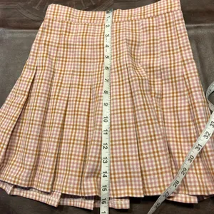 New Aerie Pleated Mini Skirt Pink‎ Brown Gingham Plaid Size XS $49.95 Preppy thumbnail 11