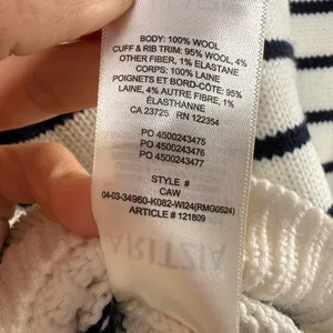 Aritzia Wilfred Clara Merino Wool Polo‎ Sweater Cream Stripe Size Medium thumbnail 7