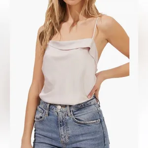 ASTR The Label The Drape Pink Silk Satin Spaghetti Strap Sleeveless Bodysuit Top thumbnail 3