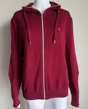 Polo Golf Ralph Lauren Women’s Cashmere Full Zip Sweater Burgundy Size L thumbnail 1
