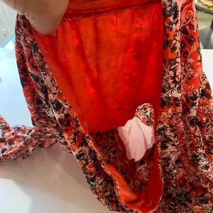 Free People Floral Mesh Top Small Draped Tie Neck Boho Y2K Blouse thumbnail 5