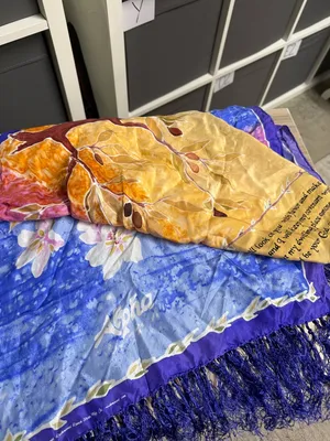 Vibrant Christian Scripture Floral Ombre Hand Rolled Silk Scarf with Fringe thumbnail 4