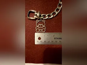Silver High Polished Chunky Cuban Flat Chain Link Belt with Teddy Bear Charm thumbnail 6