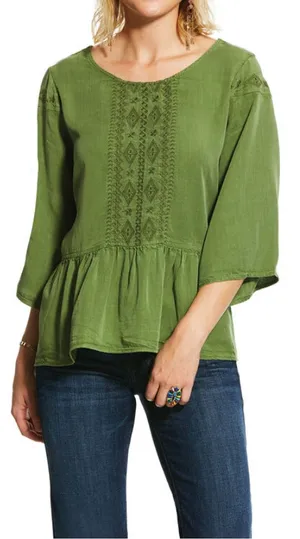 Ariat Audrey Moss Green Peplum Tunic Top size Small thumbnail 1