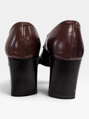 Coach Paulin Spazzolato Dark Brown Leather Heeled Loafers Size 5.5 NIB thumbnail 4