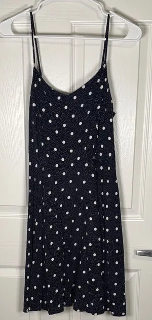 Old Navy Navy Blue Polka Dot Smocked Mini Dress Size M thumbnail 1