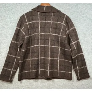 Country Shop Womens M Wool Plaid Button Up Cardigan Sweater Jacket Brown thumbnail 4