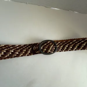 American Eagle Women Leather Belt S/M Brown Metallic Braided Boho Buckle Indie thumbnail 2