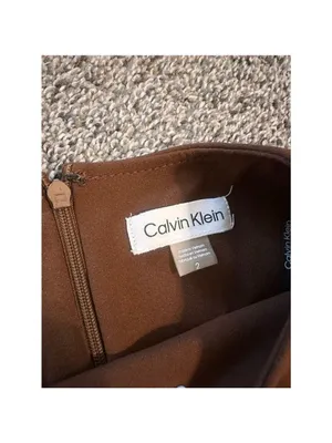 Calvin Klein Brown Bow Shoulder Midi Dress Size 2 thumbnail 5