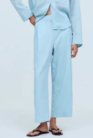 Madewell Pull-On Wide Straight Leg Crop Linen Pants‎ in Blue Heron Size 8 thumbnail 1