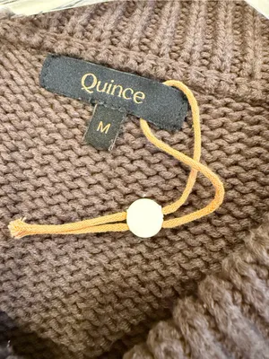 QUINCE 100% Organic Cotton Striped Crew Sweater Heather Brown Ivory Medium thumbnail 8