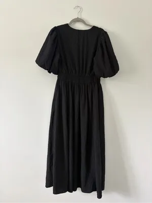 Abercrombie & Fitch Tie Front Textured Puffed Sleeves Maxi Dress Black M thumbnail 7