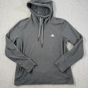 Adidas Women's Large Fleece Hooded Sweatshirt Gray Zippered Pockets Drawstring thumbnail 1