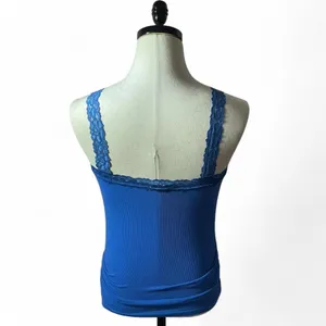 Y2K Royal Blue Lace Trim Cami Tank Top Sleeveless Ruched Shaping‎ Layering thumbnail 2