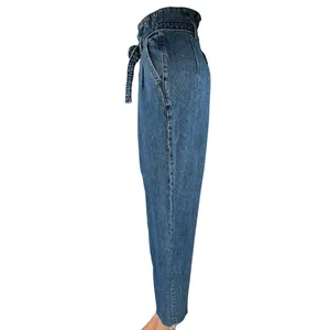 Abercrombie & Fitch Blue High Waist Straight Belted Paperbag Denim Jeans Pants 4 thumbnail 2