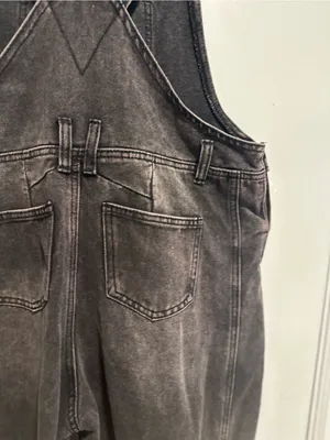 Black denim overalls jumpsuit Sz:L acid washed relaxed fit wide leg Baggy. thumbnail 12