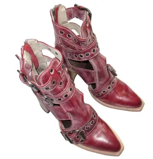 NEW Freebird by Steven Malena Joplin in Red Leather Ankle Buckle Heel Boot 10 thumbnail 3
