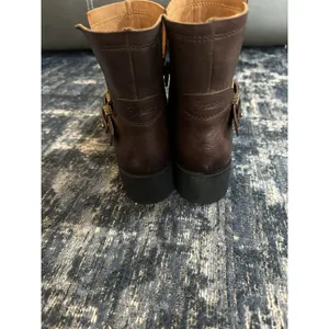 ZODIAC Miller Boots Brown Leather Buckles Zip Biker Moto Lug Sole Women’s 10 EUC thumbnail 5