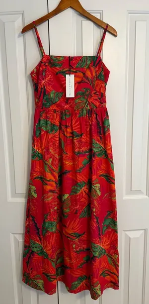 Maison d'Amélie tropical print red maxi dress NWT Size Small Linen Blend thumbnail 1