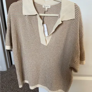 Prómesa NWT Days of Joy Striped Short-Sleeve Polo Sweater size L in Cream & Sand thumbnail 11