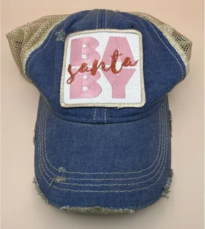 Judith March Santa Baby Distressed Trucker Hat Blue Denim Mesh Snapback Cap‎ thumbnail 1