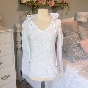 White Cotton Sweater Pullover Hooded thumbnail 2